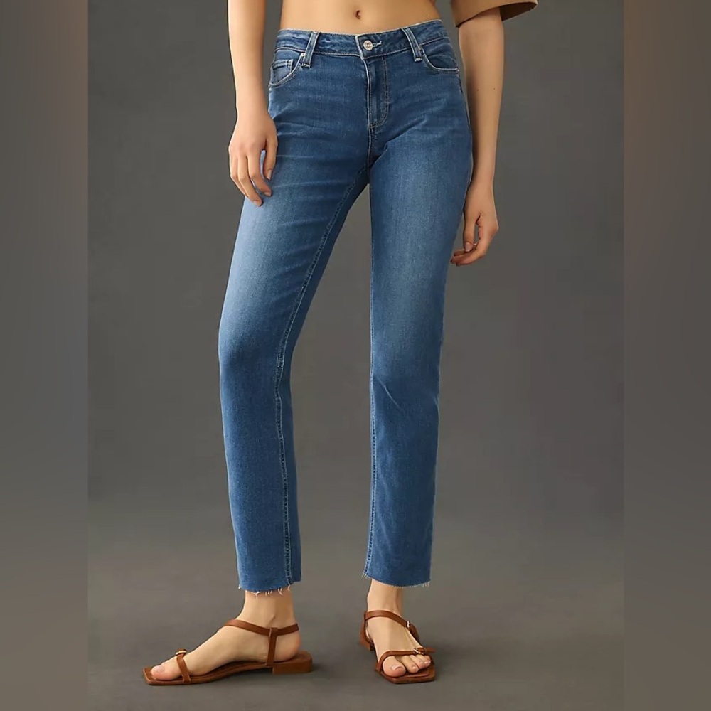 PAIGE Brigitte Blue Frayed Hem Cropped Jeans